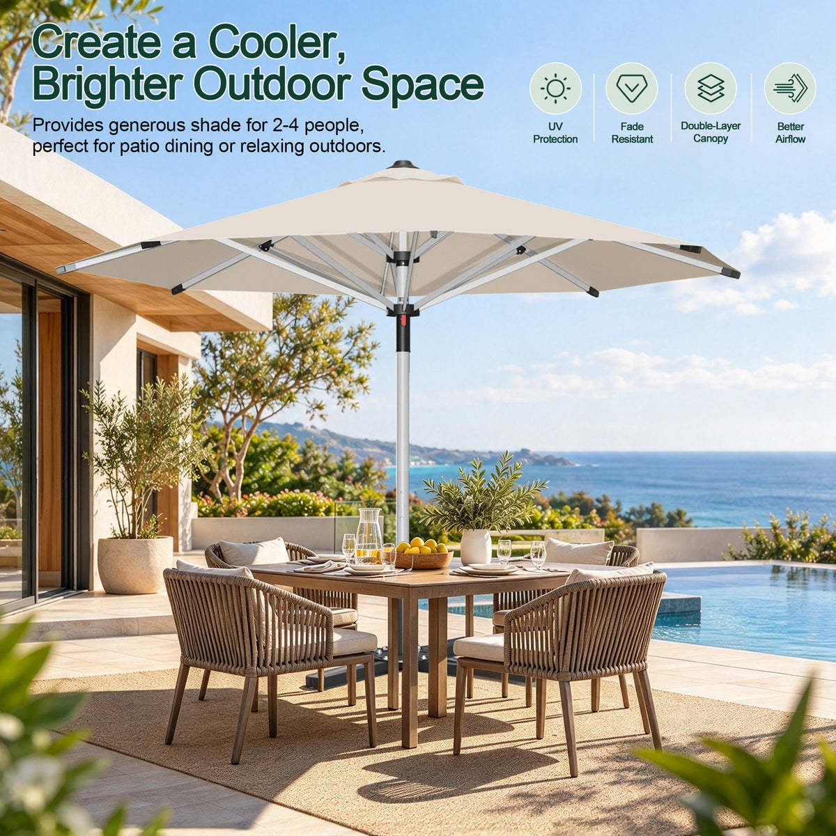 SUNVANTA Round Market Patio Umbrella – 300 GSM Canopy with Manual Lift & Locking Pin