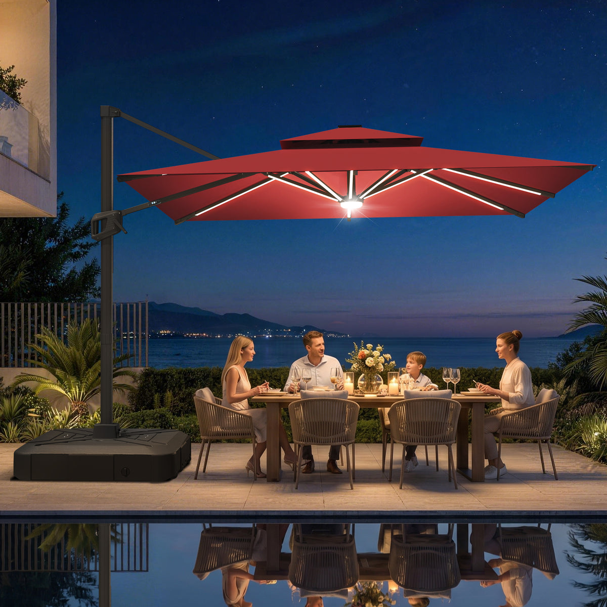 Sunvanta Auron Premium Cantilever Umbrella with Full-Rib LED Strip Lighting, Reinforced Fibreglass Ribs and Powder-Coated Aluminium Pole for Luxury Patio & Garden Shade
