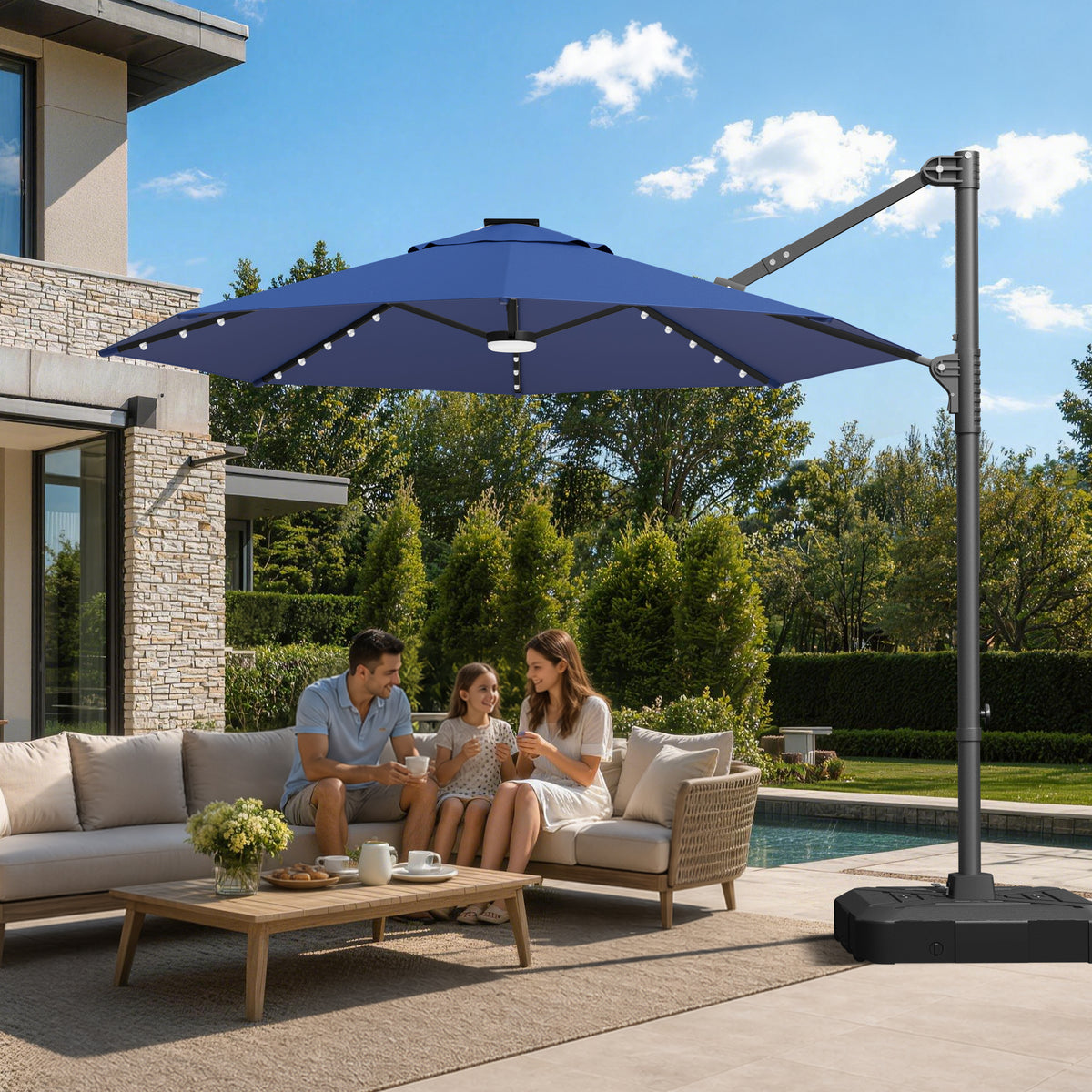 Sunvanta Auron Pro Round Cantilever Patio Umbrella with Solar LED Lights