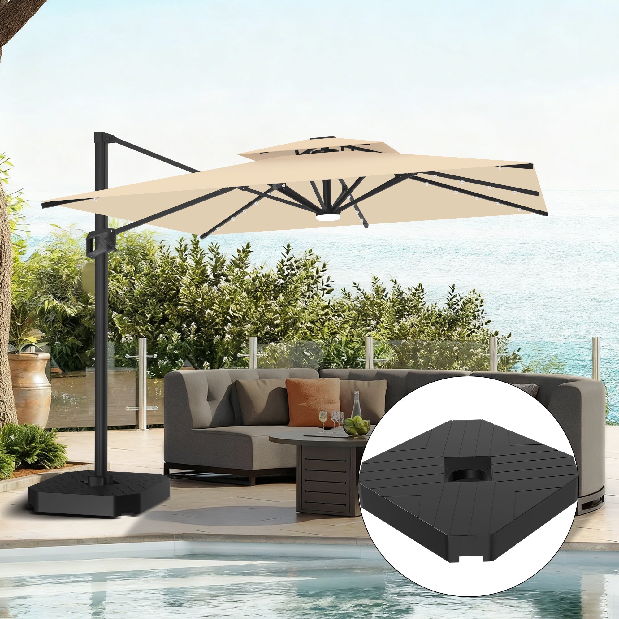 Sunvanta Auron Pro Cantilever Umbrella with Built-In LED Lighting and Reinforced Aluminum Frame for Patio & Garden Use