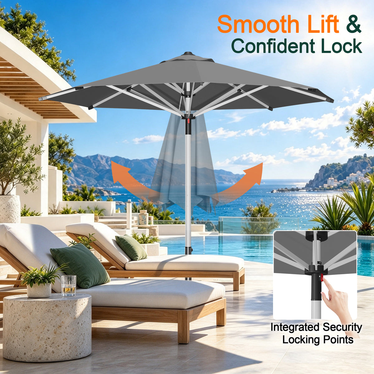 SUNVANTA Round Market Patio Umbrella – 300 GSM Canopy with Manual Lift & Locking Pin