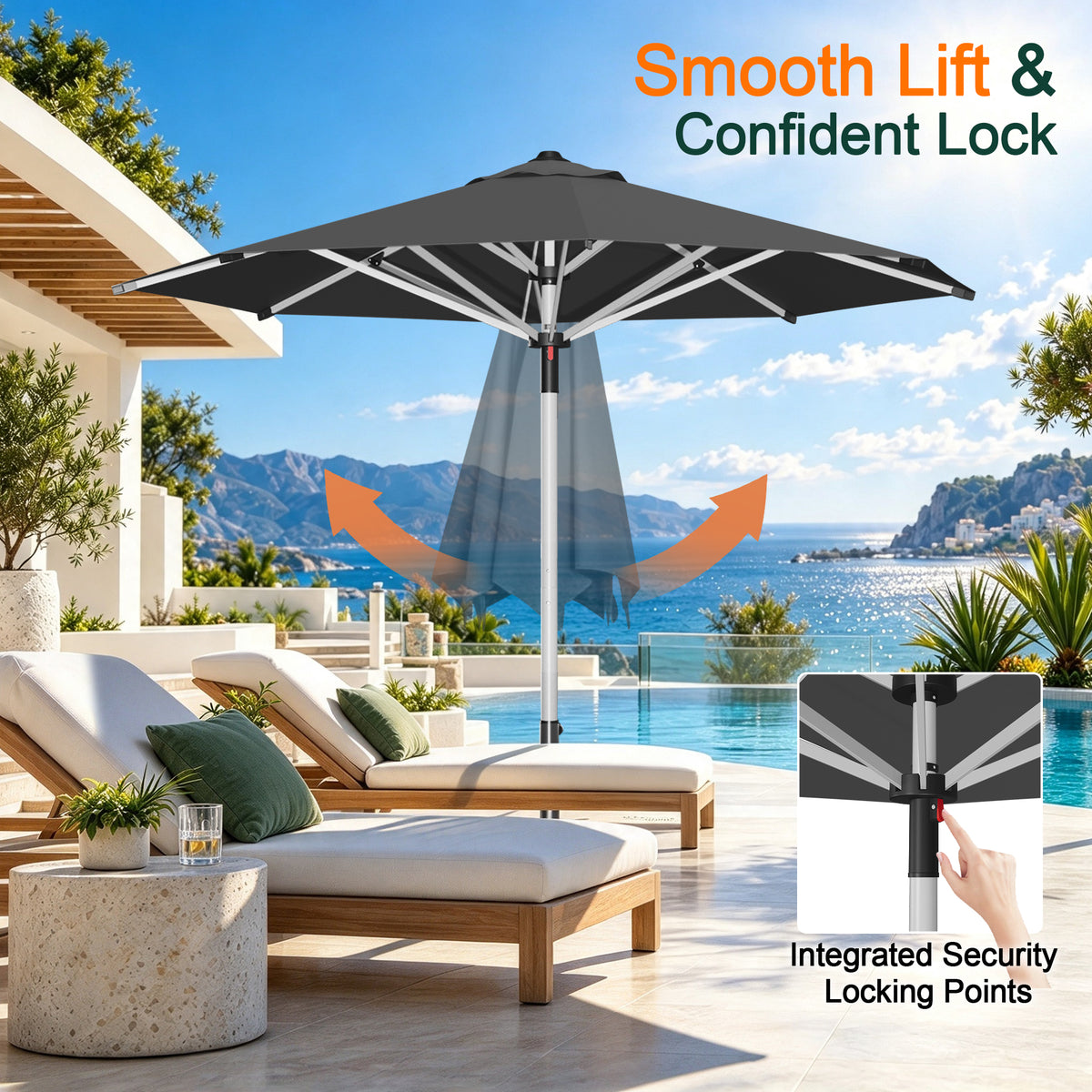 SUNVANTA Round Market Patio Umbrella – 300 GSM Canopy with Manual Lift & Locking Pin