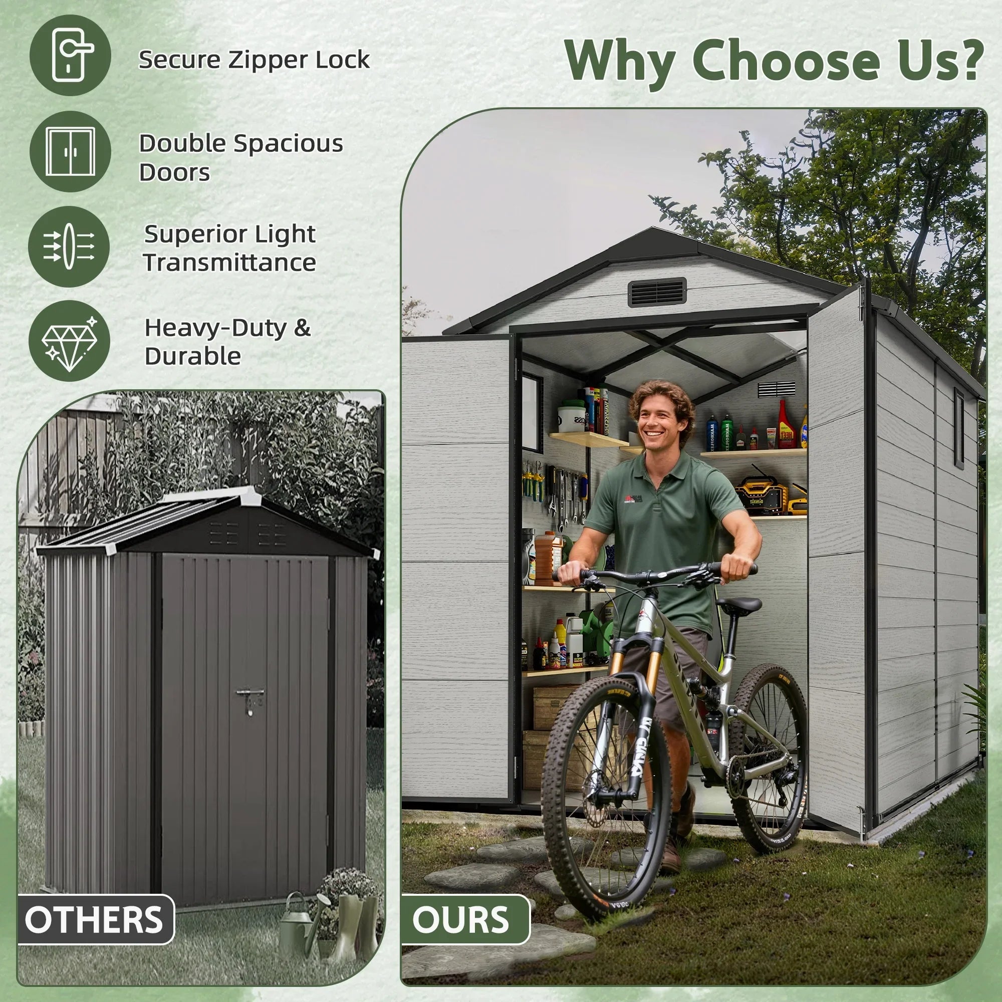 Sunvanta YardVault Resin Storage Shed with Floor – Outdoor Storage for Tools, Bikes & Garden Equipment