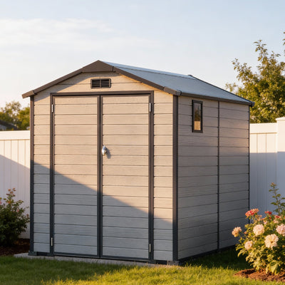 Sunvanta 6×8 ft Outdoor Resin Storage Shed with Floor Garden Storage House for Tools, Bikes, Lawn Equipment, Weather-Resistant Shed