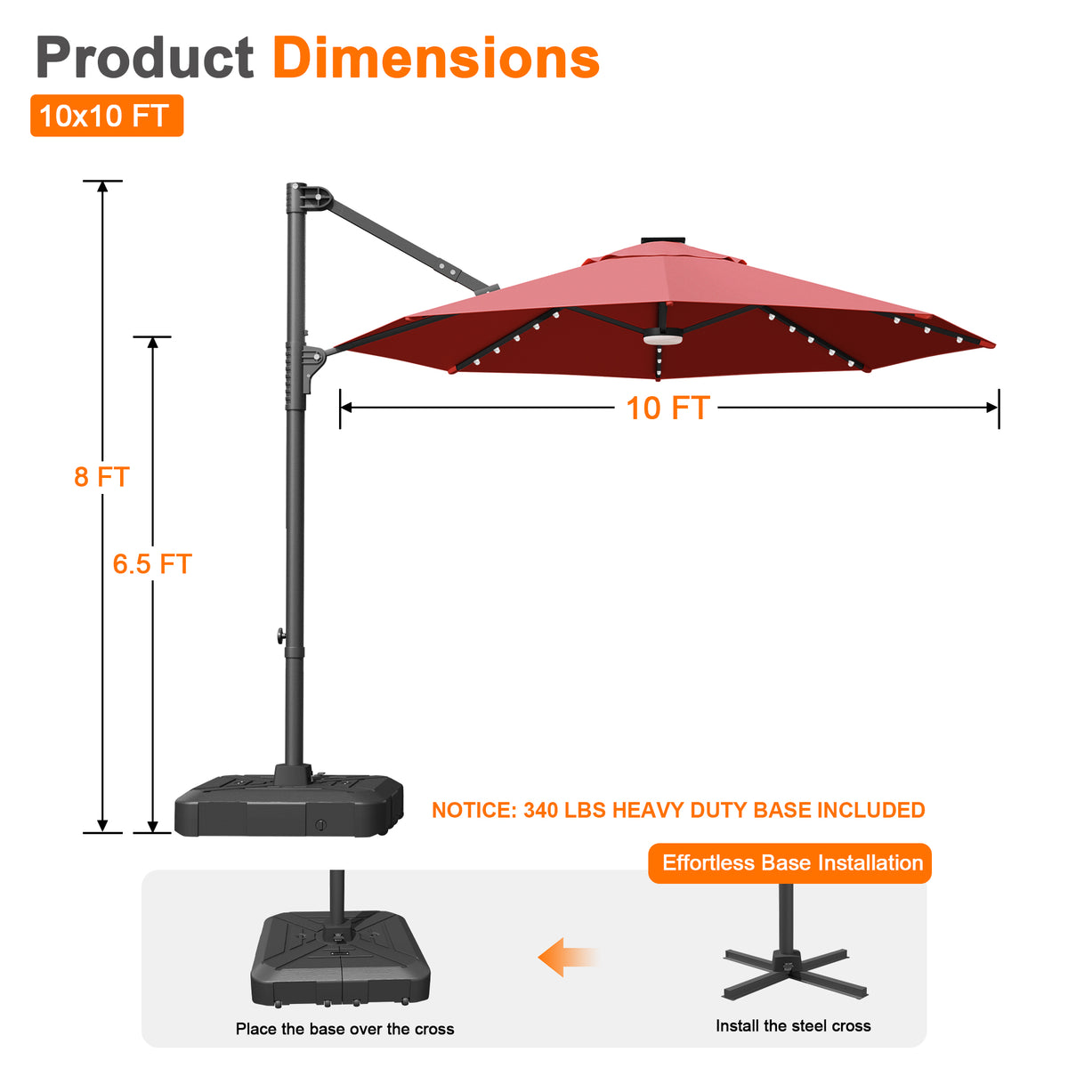 Sunvanta Auron Pro Round Cantilever Patio Umbrella with Solar LED Lights