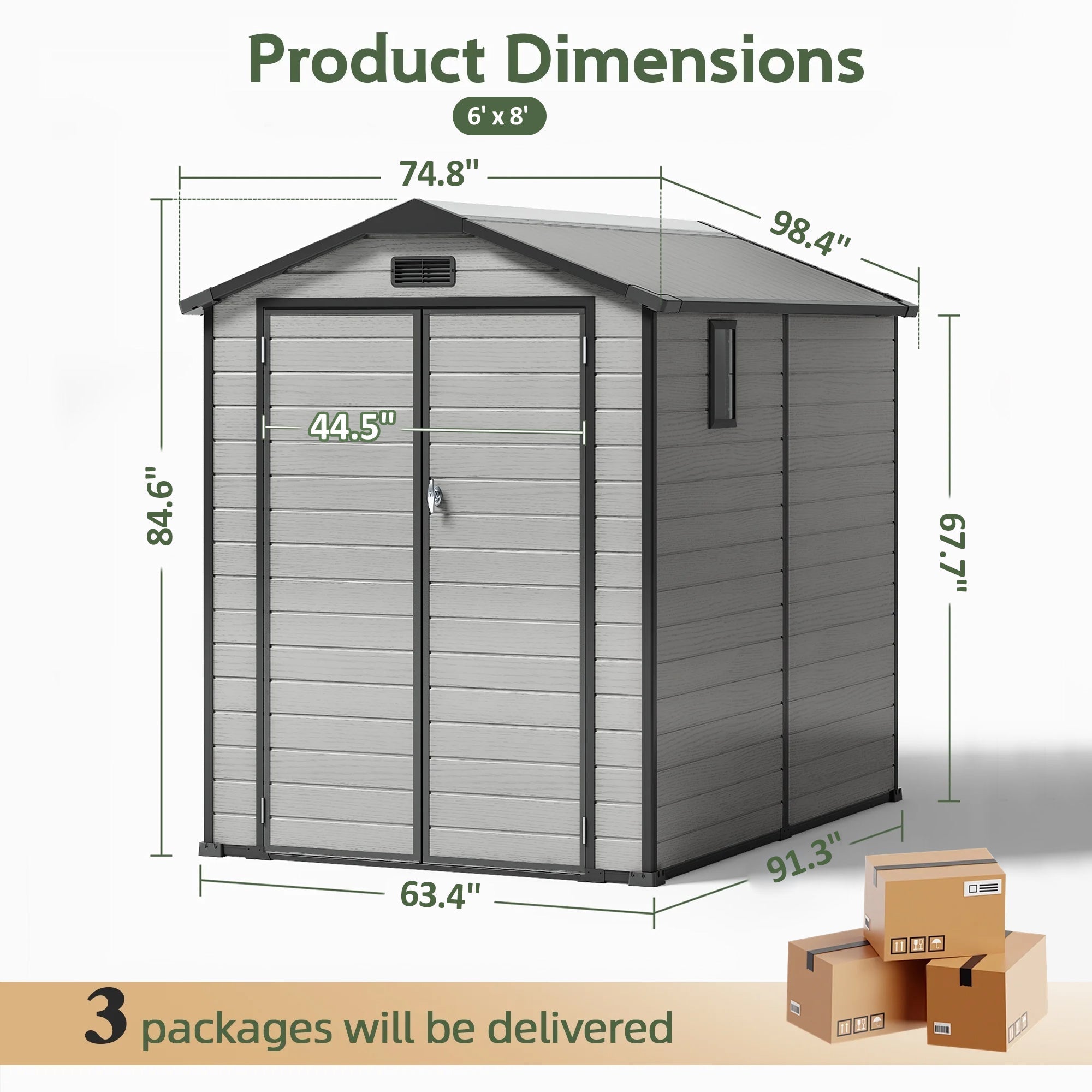 Sunvanta 6×8 ft Outdoor Resin Storage Shed with Floor Garden Storage House for Tools, Bikes, Lawn Equipment, Weather-Resistant Shed