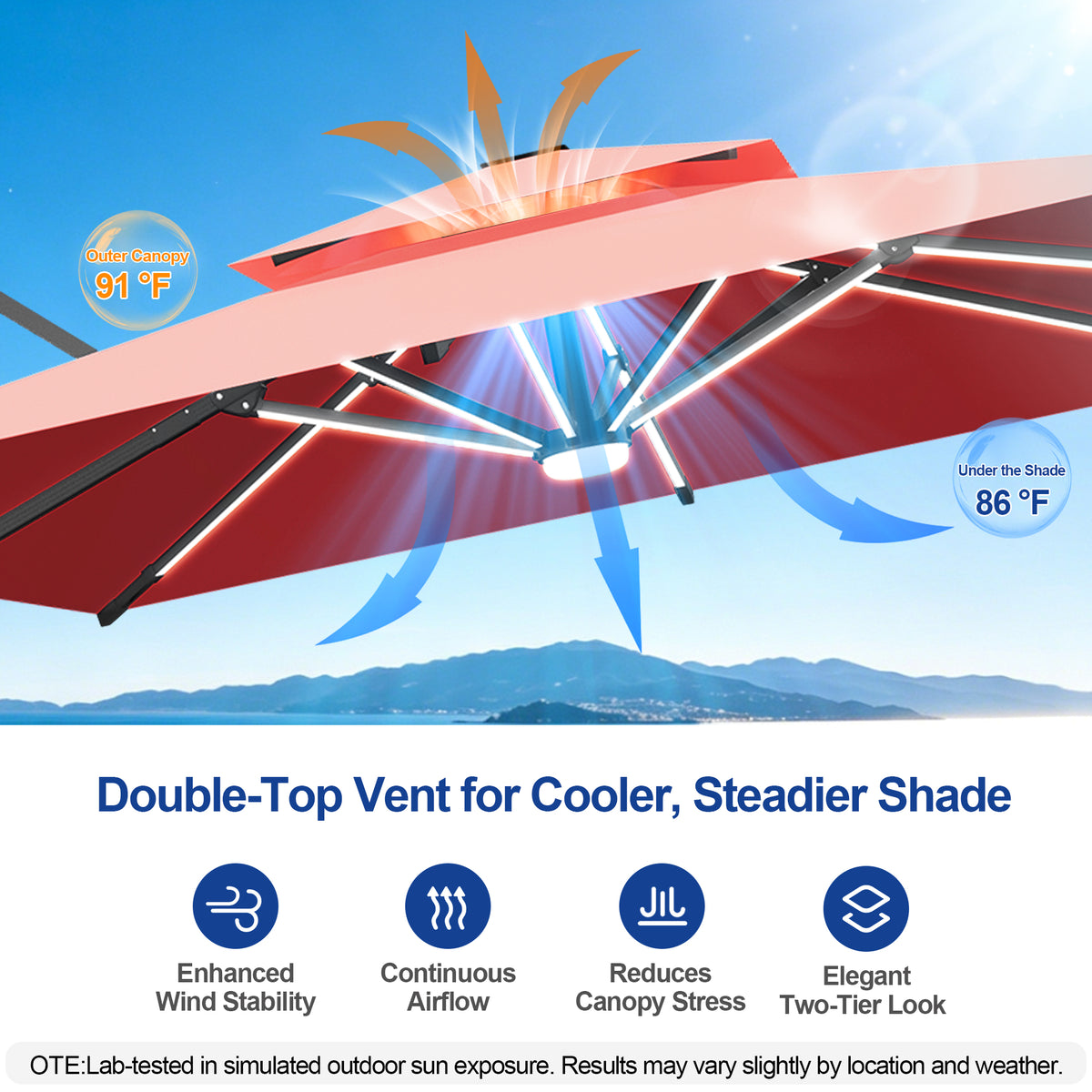 Sunvanta Auron Premium Cantilever Umbrella with Full-Rib LED Strip Lighting, Reinforced Fibreglass Ribs and Powder-Coated Aluminium Pole for Luxury Patio & Garden Shade