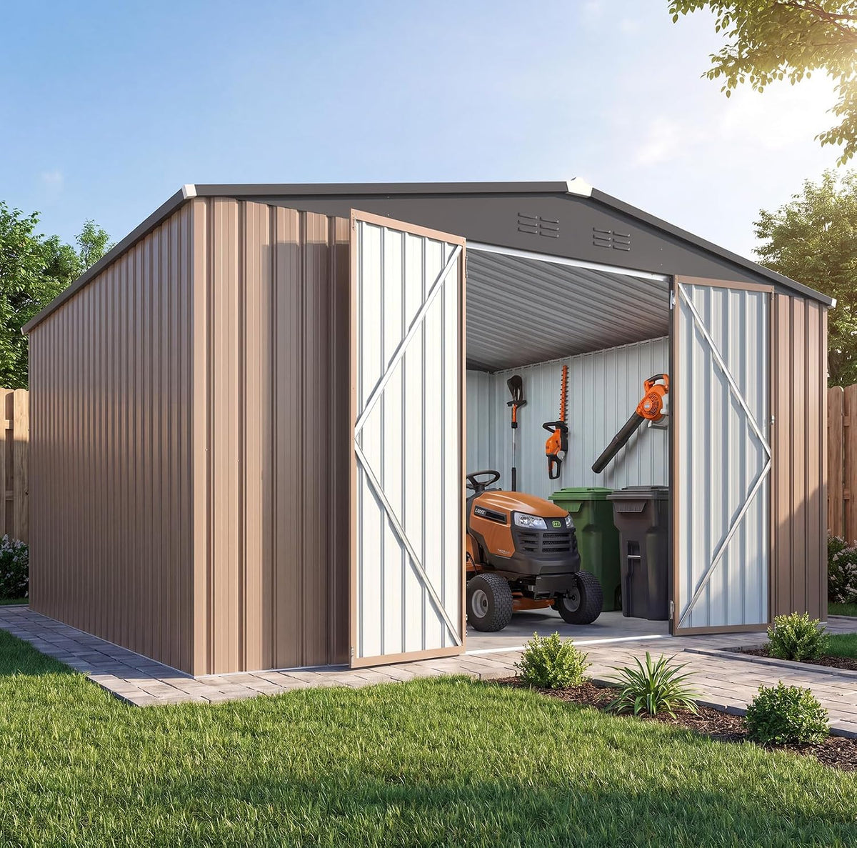 Sunvanta Galvanized Steel Garden Shed, Outdoor Storage Shed with Gable Roof, Backyard Tool Shed for Lawn Equipment, Bikes & Gardening Tools