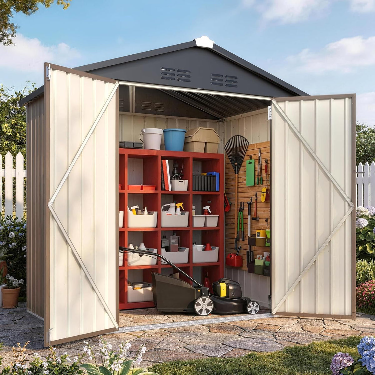 Sunvanta Galvanized Steel Garden Shed, Outdoor Storage Shed with Gable Roof, Backyard Tool Shed for Lawn Equipment, Bikes & Gardening Tools
