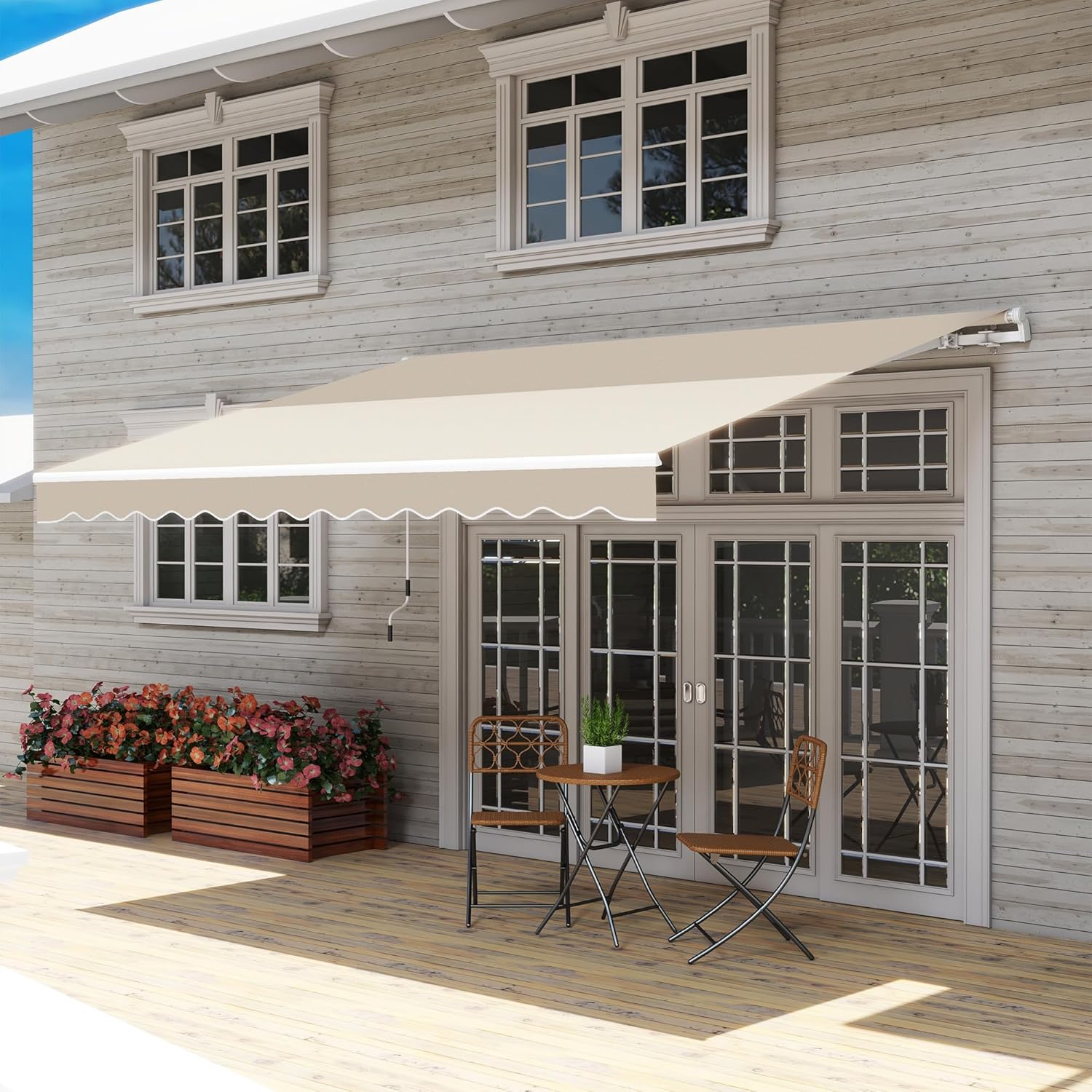 12 × 10 ft Retractable Awning with Manual Crank – UV-Resistant Canopy for Patio & Balcony