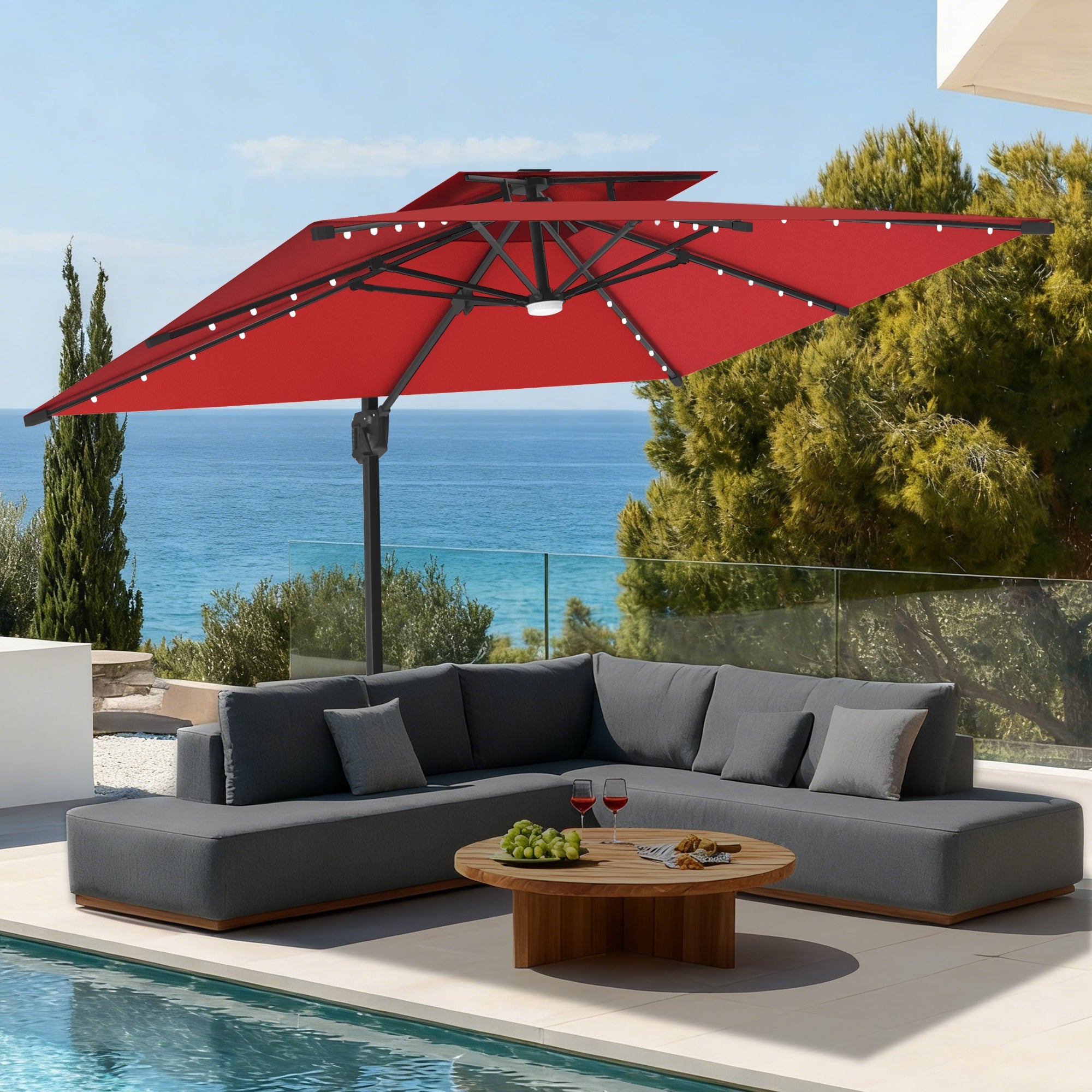 Sunvanta Auron Pro Cantilever Umbrella with Built-In LED Lighting and Reinforced Aluminum Frame for Patio & Garden Use