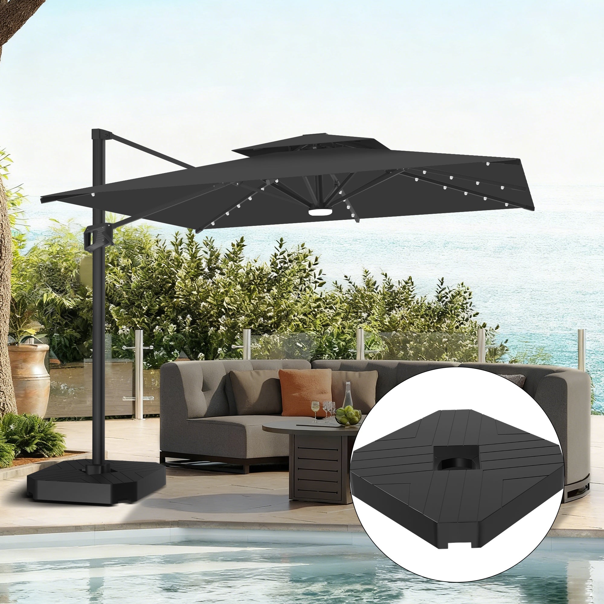 Sunvanta Auron Pro Cantilever Umbrella with Built-In LED Lighting and Reinforced Aluminum Frame for Patio & Garden Use