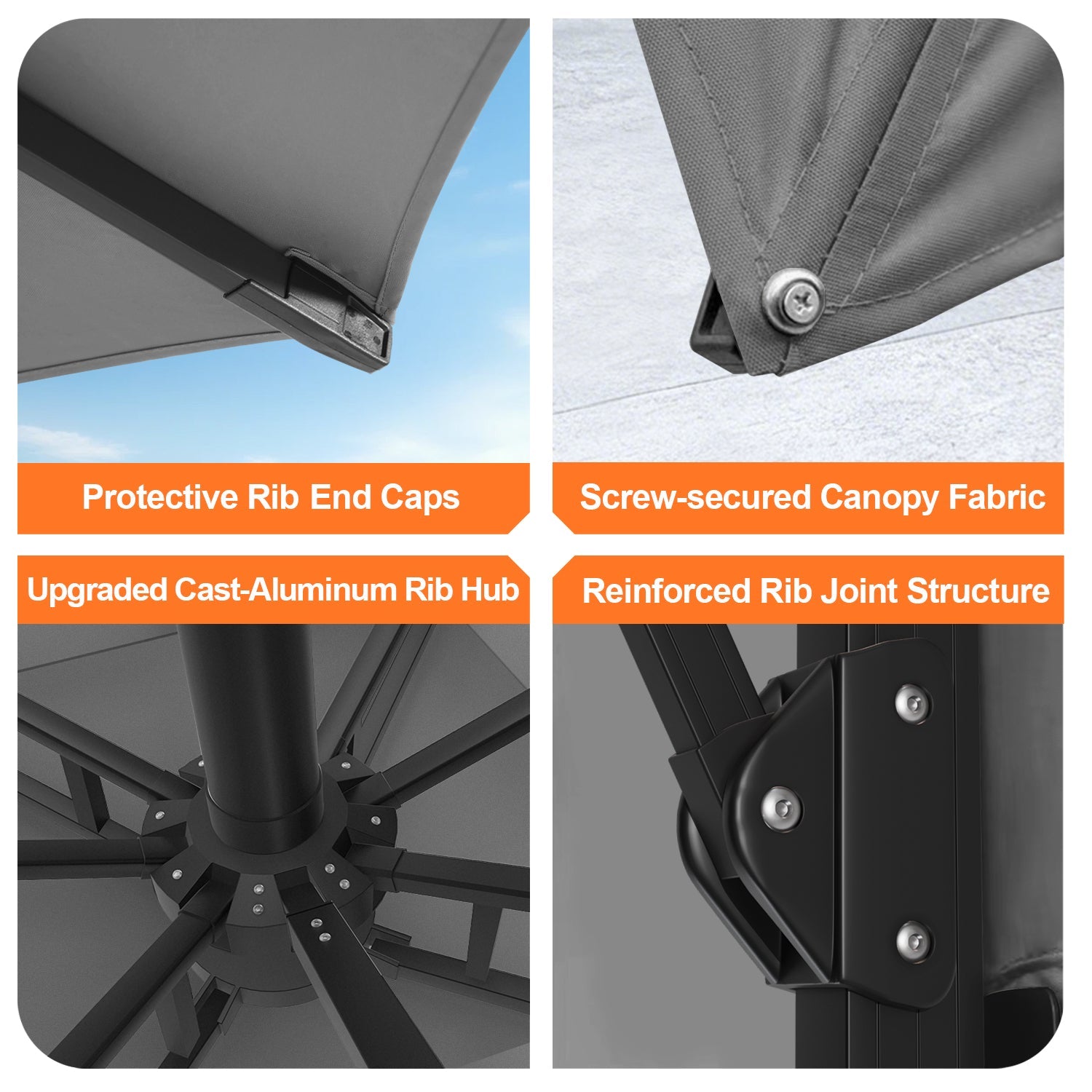 Sunvanta Auron Premium Cantilever Umbrella with Full-Rib LED Strip Lighting, Reinforced Fibreglass Ribs and Powder-Coated Aluminium Pole for Luxury Patio & Garden Shade