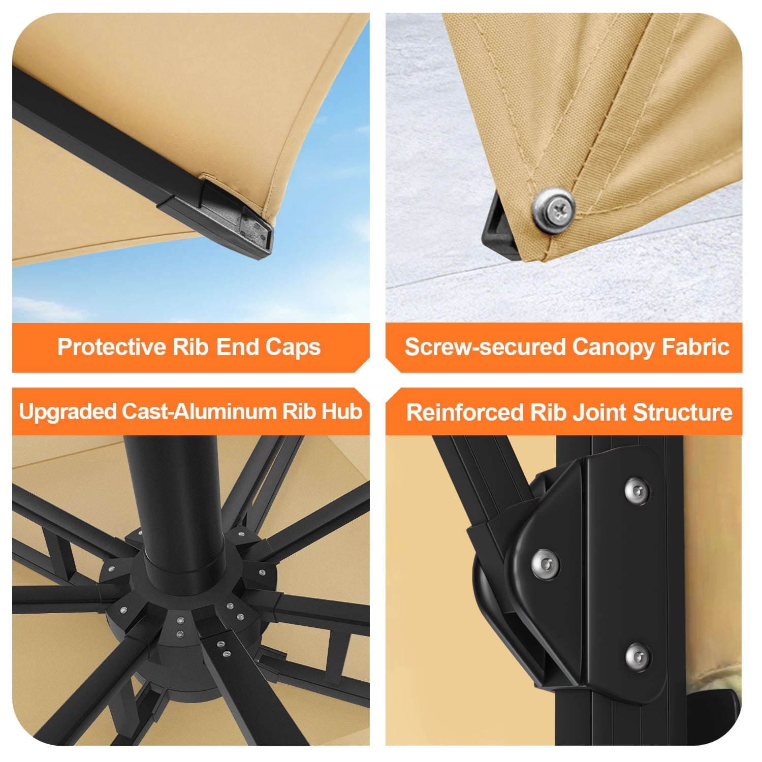 Sunvanta Auron Premium Cantilever Umbrella with Full-Rib LED Strip Lighting, Reinforced Fibreglass Ribs and Powder-Coated Aluminium Pole for Luxury Patio & Garden Shade