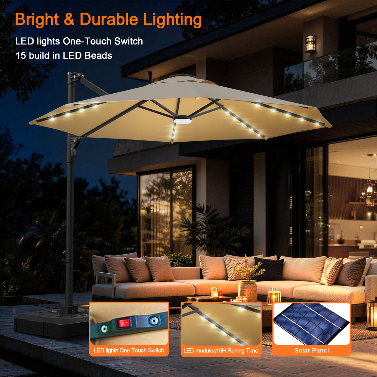 Sunvanta Auron Pro Round Cantilever Patio Umbrella with Solar LED Lights