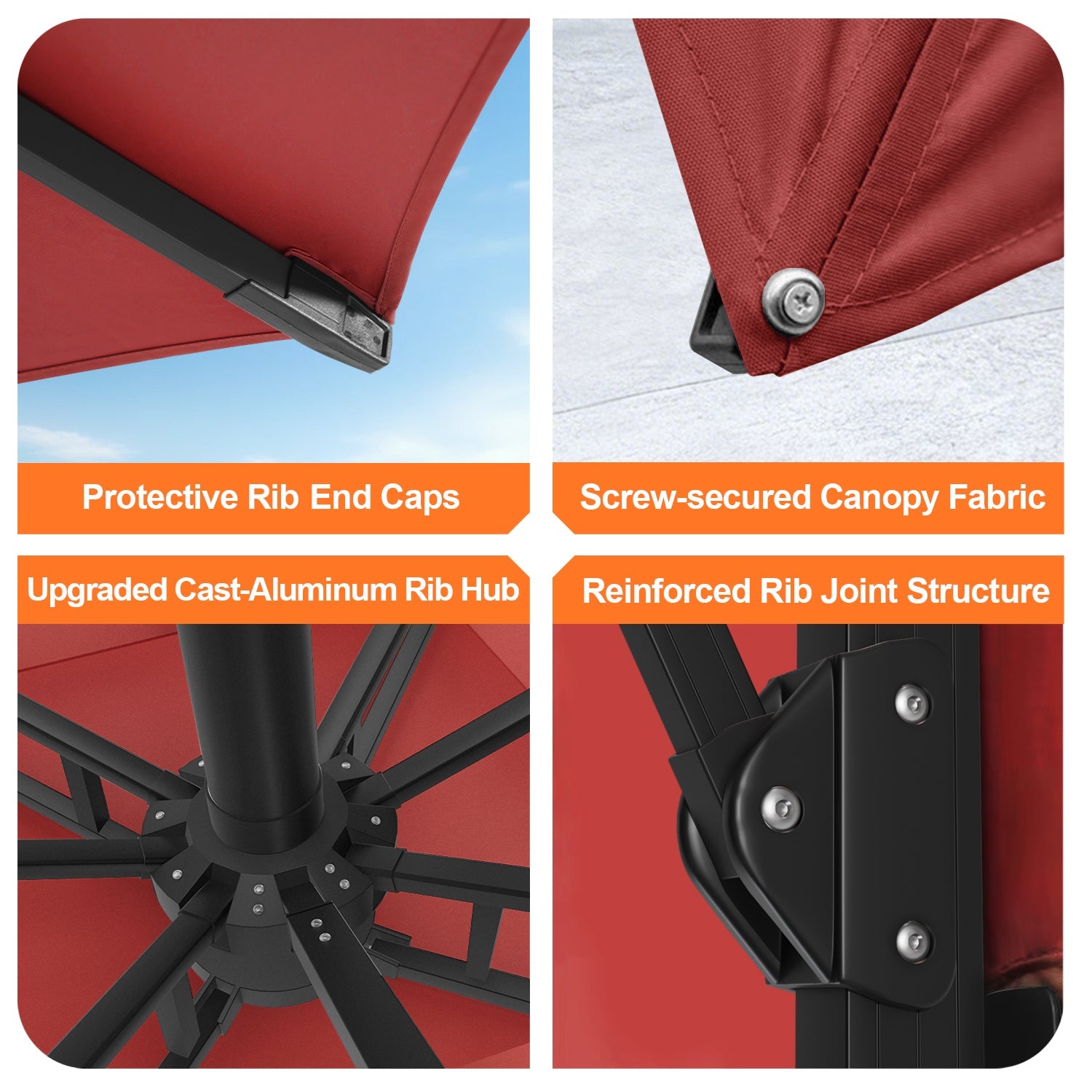 Sunvanta Auron Premium Cantilever Umbrella with Full-Rib LED Strip Lighting, Reinforced Fibreglass Ribs and Powder-Coated Aluminium Pole for Luxury Patio & Garden Shade