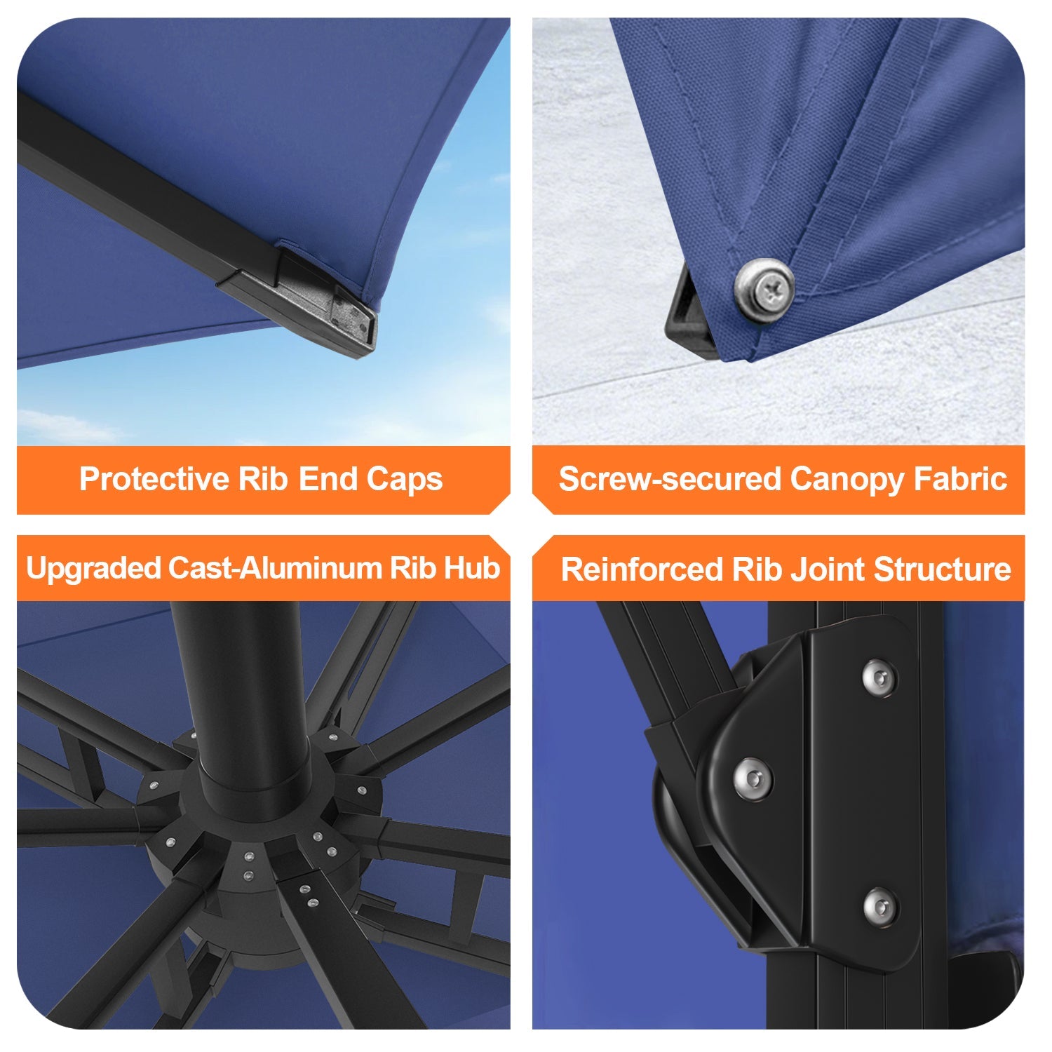 Sunvanta Auron Premium Cantilever Umbrella with Full-Rib LED Strip Lighting, Reinforced Fibreglass Ribs and Powder-Coated Aluminium Pole for Luxury Patio & Garden Shade