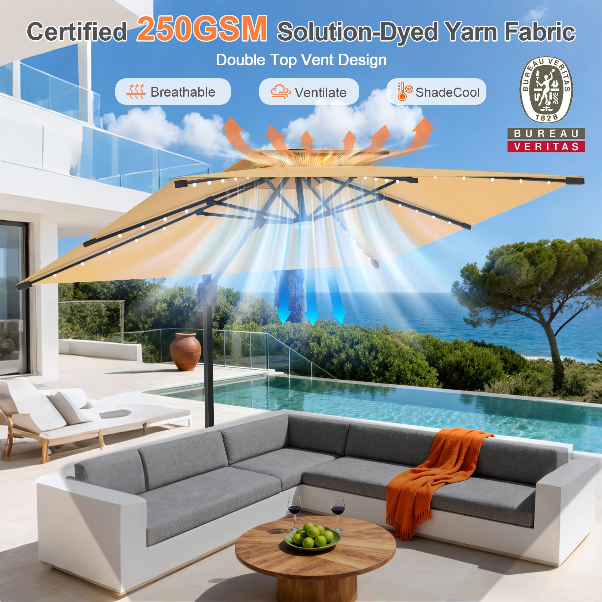 Sunvanta Auron Pro Cantilever Umbrella with Built-In LED Lighting and Reinforced Aluminum Frame for Patio & Garden Use