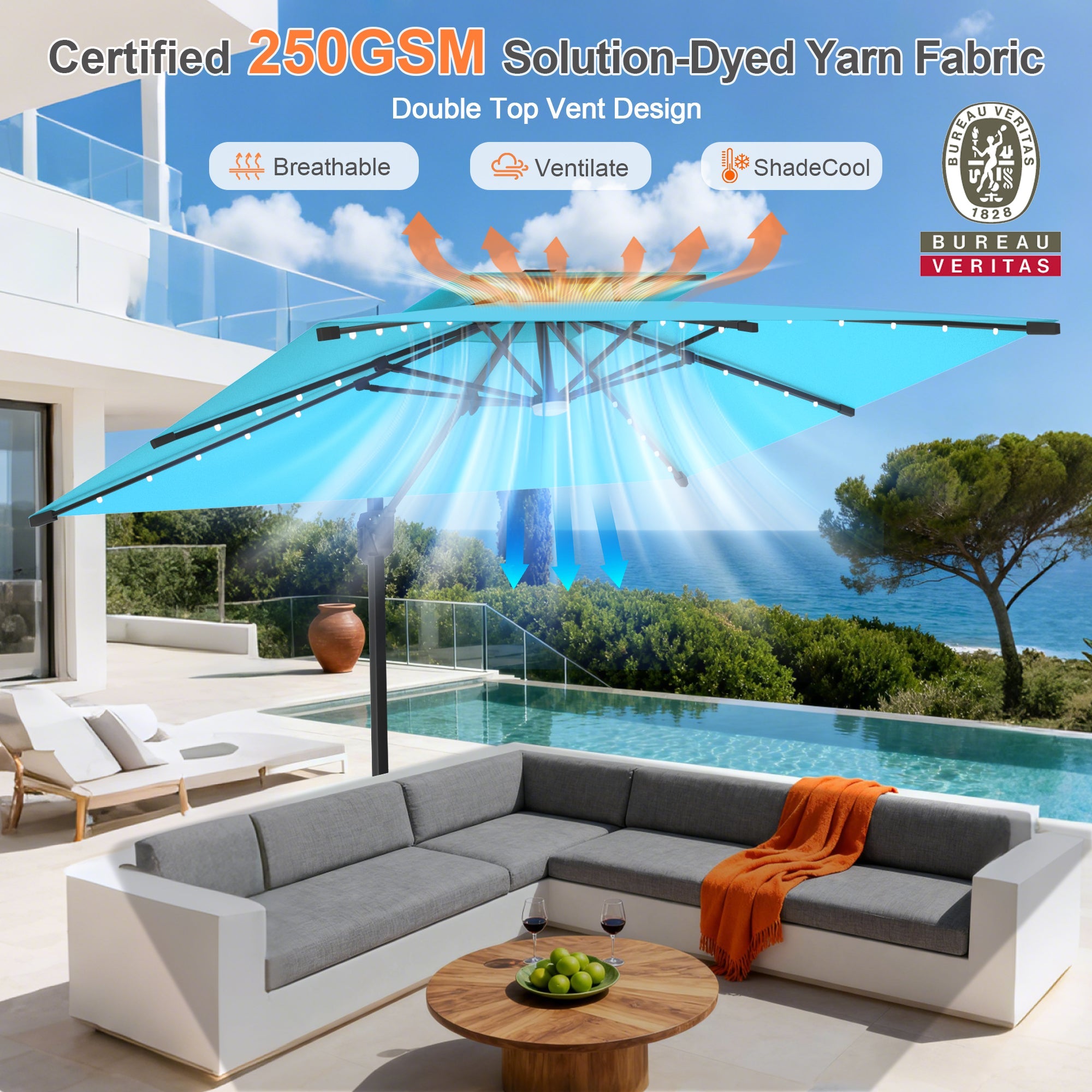 Sunvanta Auron Pro Cantilever Umbrella with Built-In LED Lighting and Reinforced Aluminum Frame for Patio & Garden Use