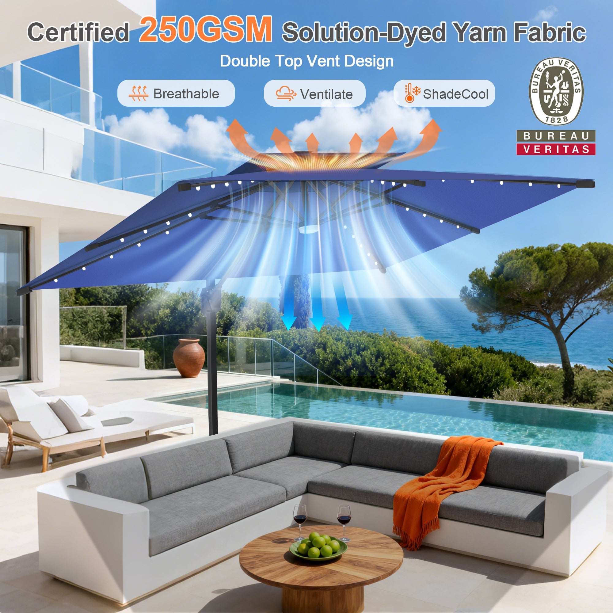 Sunvanta Auron Pro Cantilever Umbrella with Built-In LED Lighting and Reinforced Aluminum Frame for Patio & Garden Use