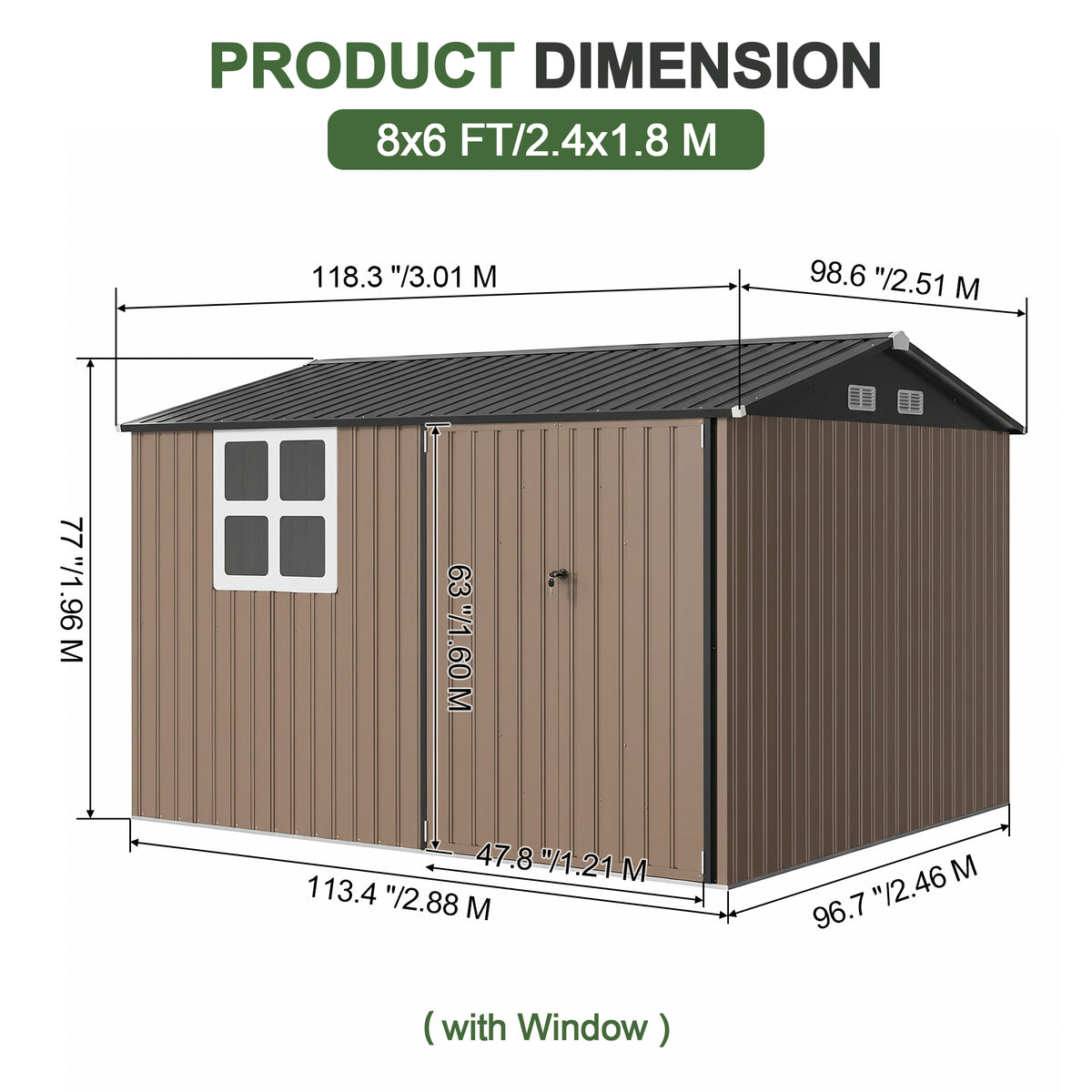 Sunvanta Galvanized Steel Garden Shed, Outdoor Storage Shed with Gable Roof, Backyard Tool Shed for Lawn Equipment, Bikes & Gardening Tools