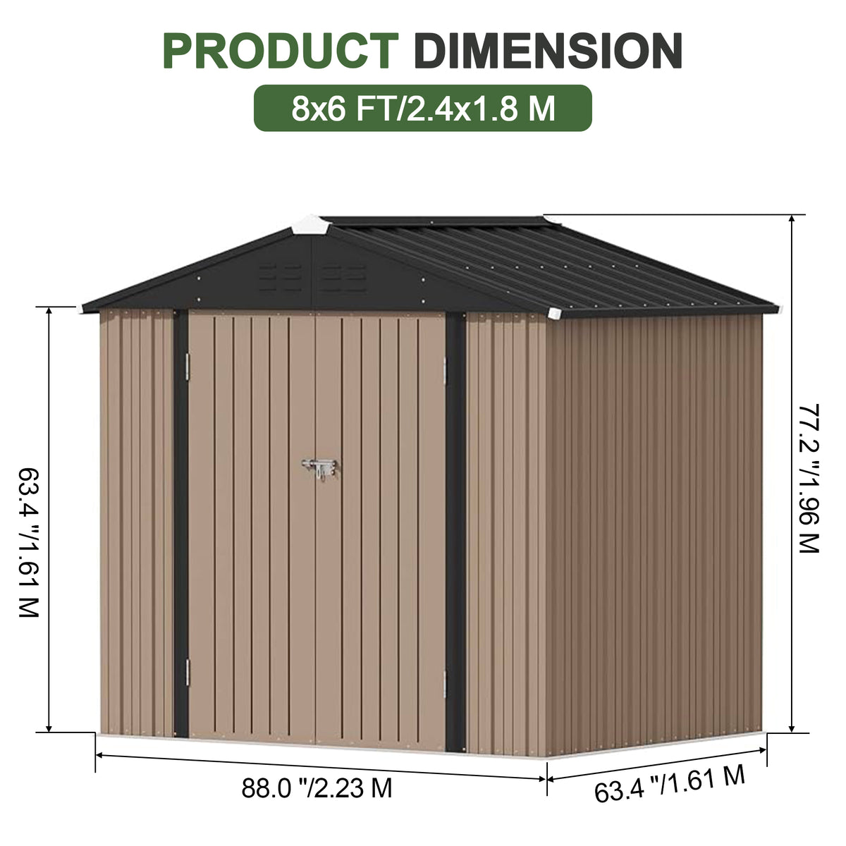 Sunvanta Galvanized Steel Garden Shed, Outdoor Storage Shed with Gable Roof, Backyard Tool Shed for Lawn Equipment, Bikes & Gardening Tools