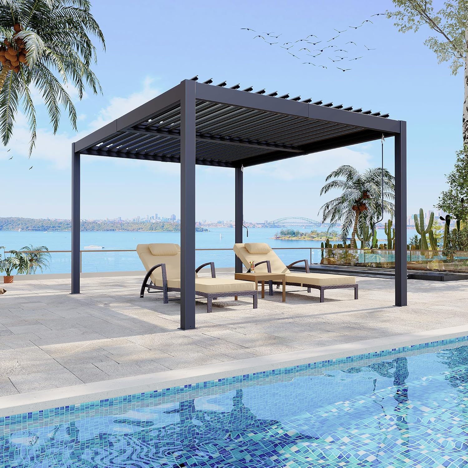 Sunvanta Atlantic 10 × 20 ft Metal Louvered Pergola – Adjustable Louvers Outdoor Pergola for Patio