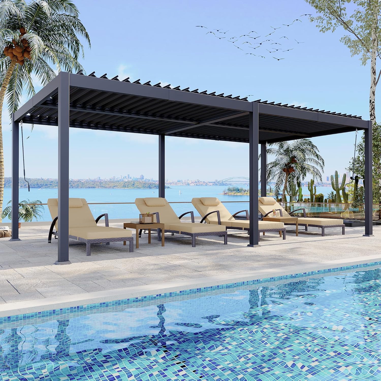 Sunvanta Atlantic 10 × 20 ft Aluminum Louvered Pergola – Adjustable Louvers Outdoor Pergola for Patio