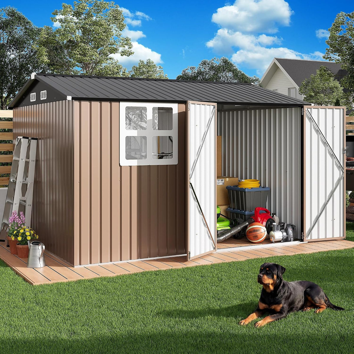 Sunvanta Galvanized Steel Garden Shed, Outdoor Storage Shed with Gable Roof, Backyard Tool Shed for Lawn Equipment, Bikes & Gardening Tools