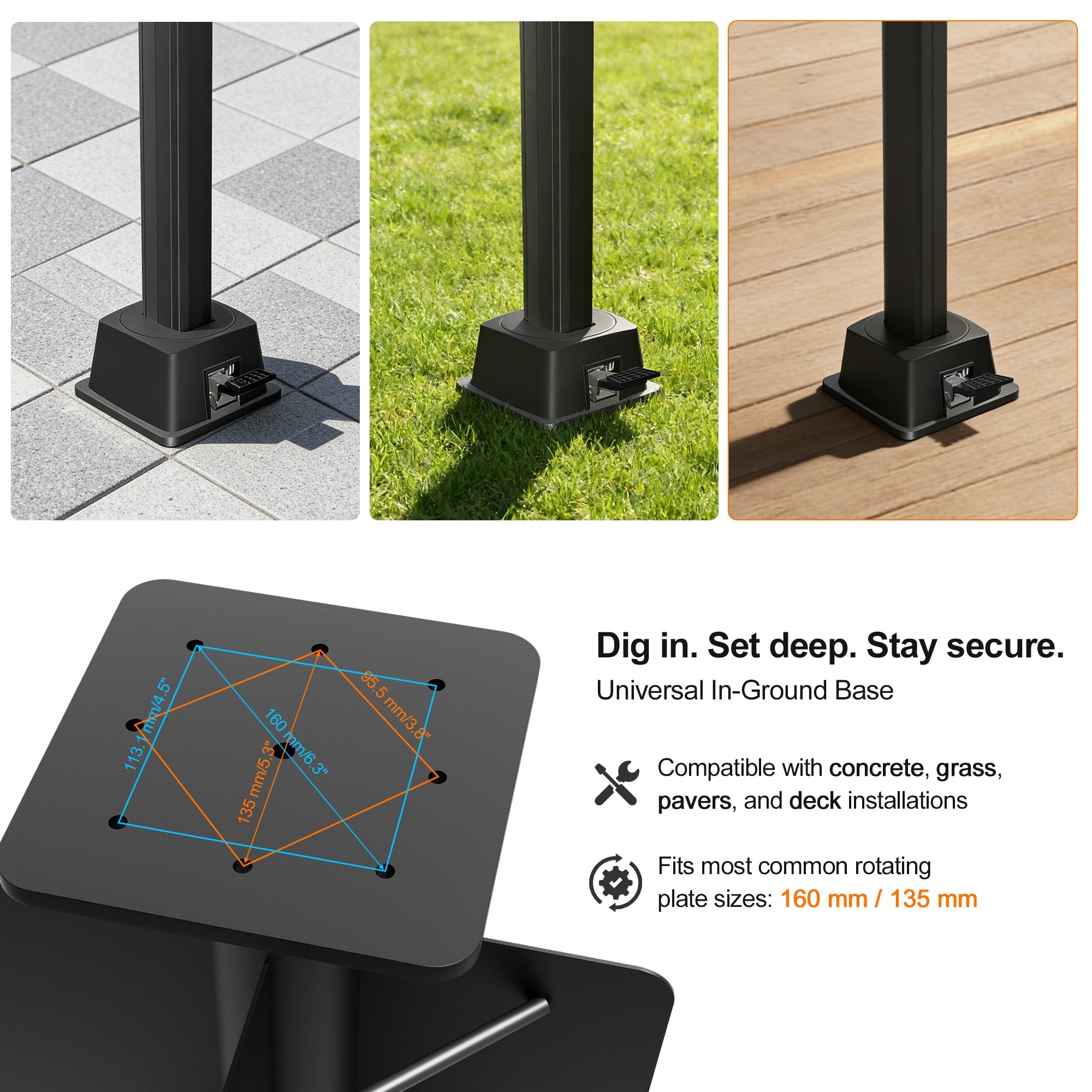 Sunvanta Auron In-Ground Umbrella Base for Cantilever Umbrellas – Heavy-Duty Steel, Secure Concrete Mount