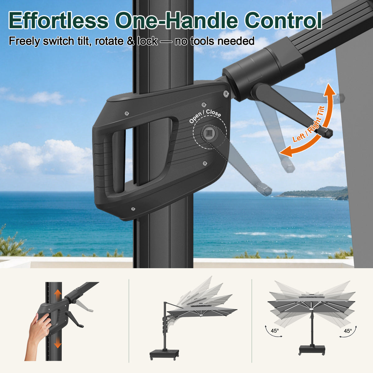 Sunvanta Auron Signature Rotating Cantilever Patio Umbrella with Adjustable Tilt | Large Outdoor Shade Umbrella for Garden, Deck & Poolside,  Includes Free Premium Cover