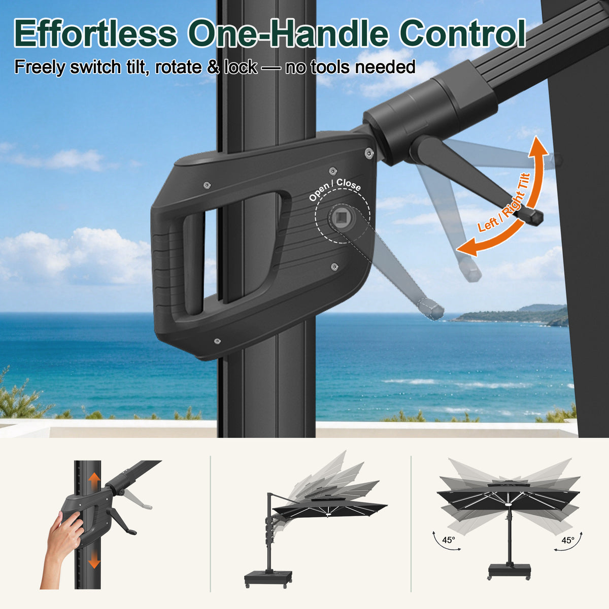 Sunvanta Auron Signature Rotating Cantilever Patio Umbrella with Adjustable Tilt | Large Outdoor Shade Umbrella for Garden, Deck & Poolside,  Includes Free Premium Cover