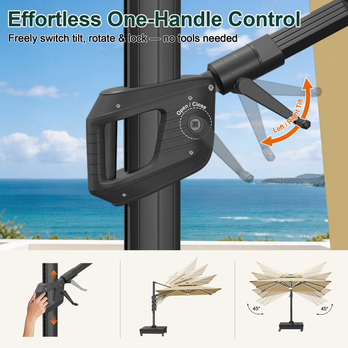 Sunvanta Auron Signature Rotating Cantilever Patio Umbrella with Adjustable Tilt | Large Outdoor Shade Umbrella for Garden, Deck & Poolside,  Includes Free Premium Cover