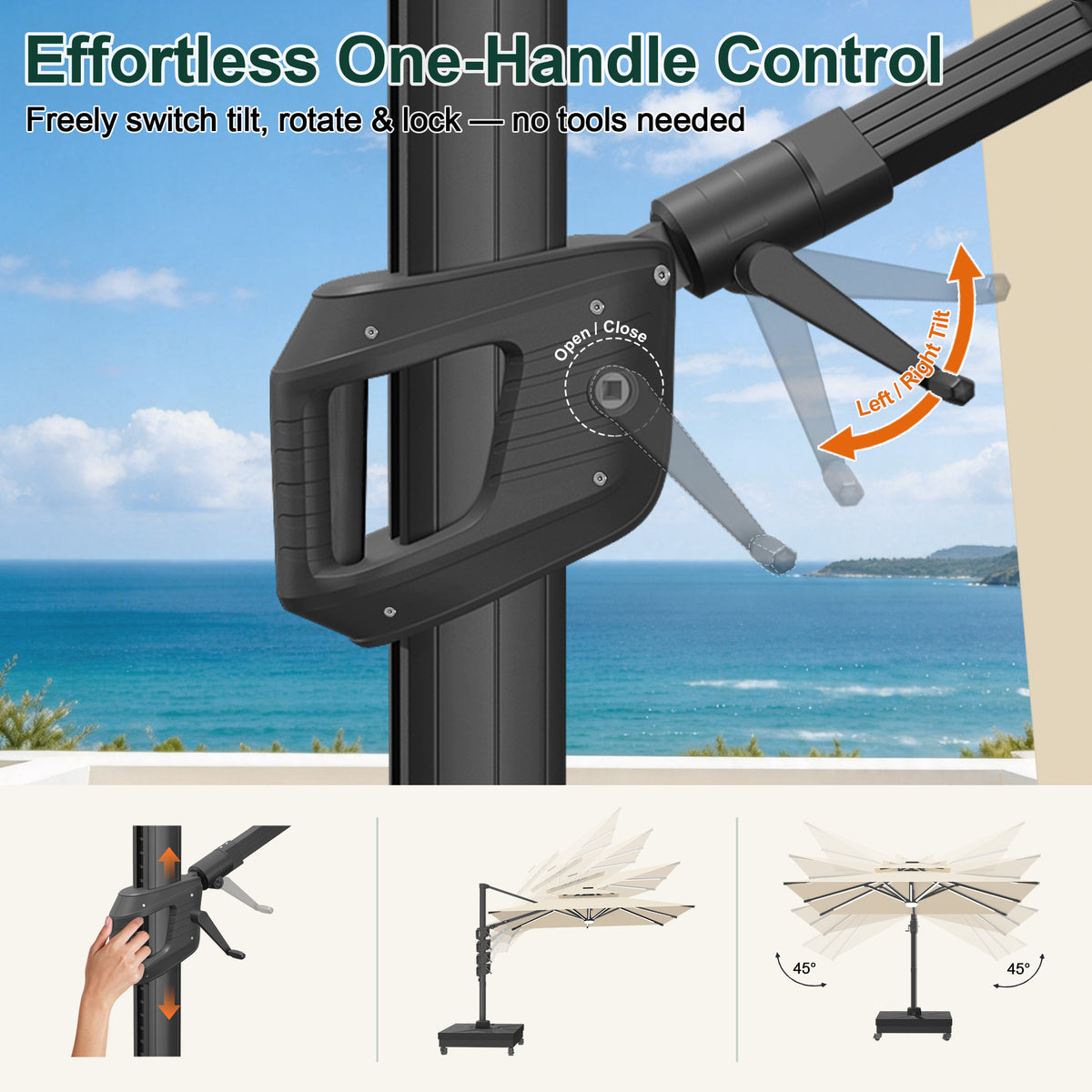 Sunvanta Auron Signature Rotating Cantilever Patio Umbrella with Adjustable Tilt | Large Outdoor Shade Umbrella for Garden, Deck & Poolside,  Includes Free Premium Cover