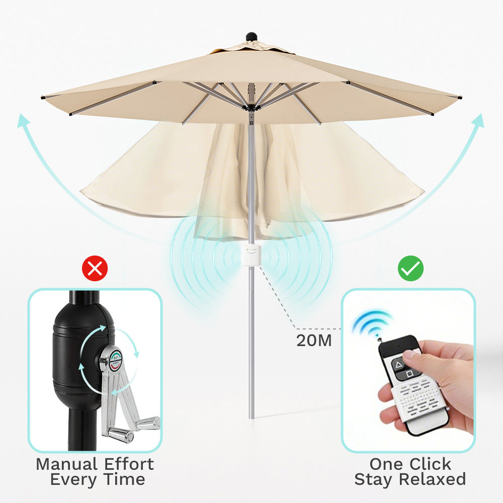 9 ft Motorized Patio Umbrella with Remote Control – Adjustable Tilt Outdoor Umbrella for Patio & Poolside
