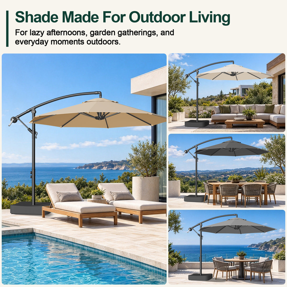 Sunvanta Heavy Duty 10FT Cantilever Umbrella with Base – Premium Outdoor Shade for Patio, Backyard & Deck Living