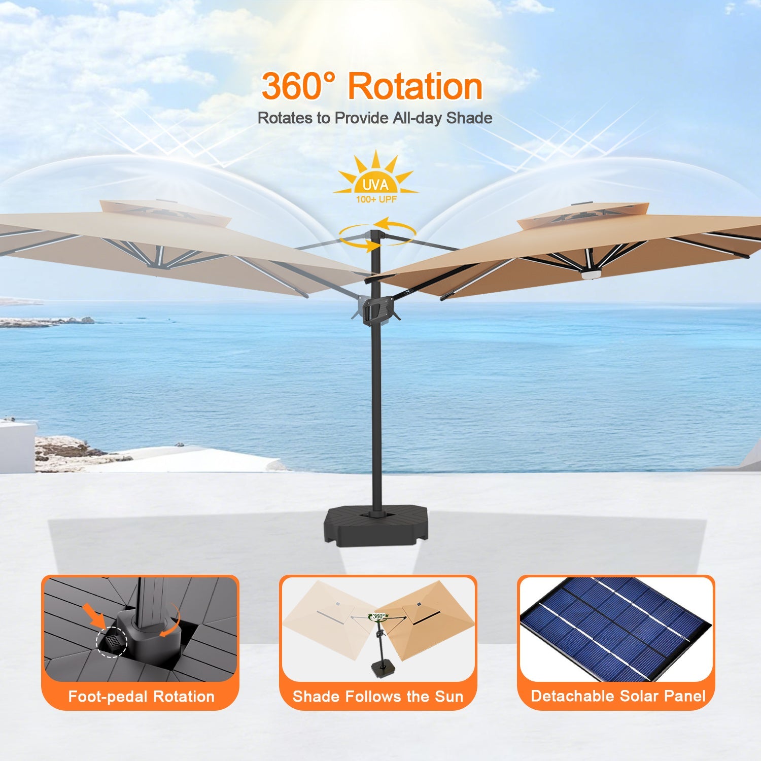 Sunvanta Auron Premium Cantilever Umbrella with Full-Rib LED Strip Lighting, Reinforced Fibreglass Ribs and Powder-Coated Aluminium Pole for Luxury Patio & Garden Shade