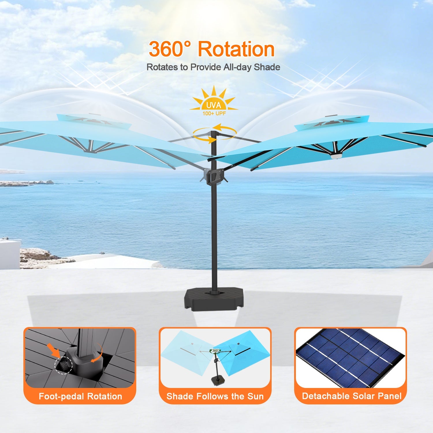 Sunvanta Auron Premium Cantilever Umbrella with Full-Rib LED Strip Lighting, Reinforced Fibreglass Ribs and Powder-Coated Aluminium Pole for Luxury Patio & Garden Shade