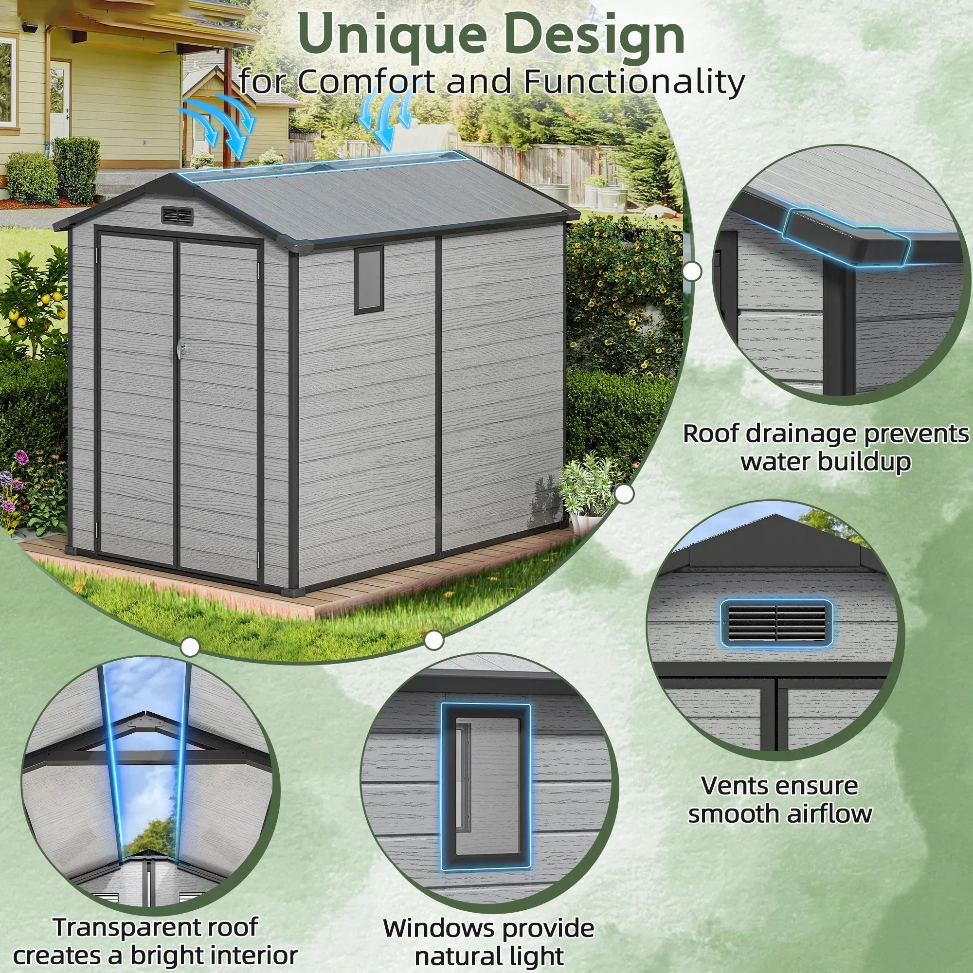 Sunvanta YardVault Resin Storage Shed with Floor – Outdoor Storage for Tools, Bikes & Garden Equipment