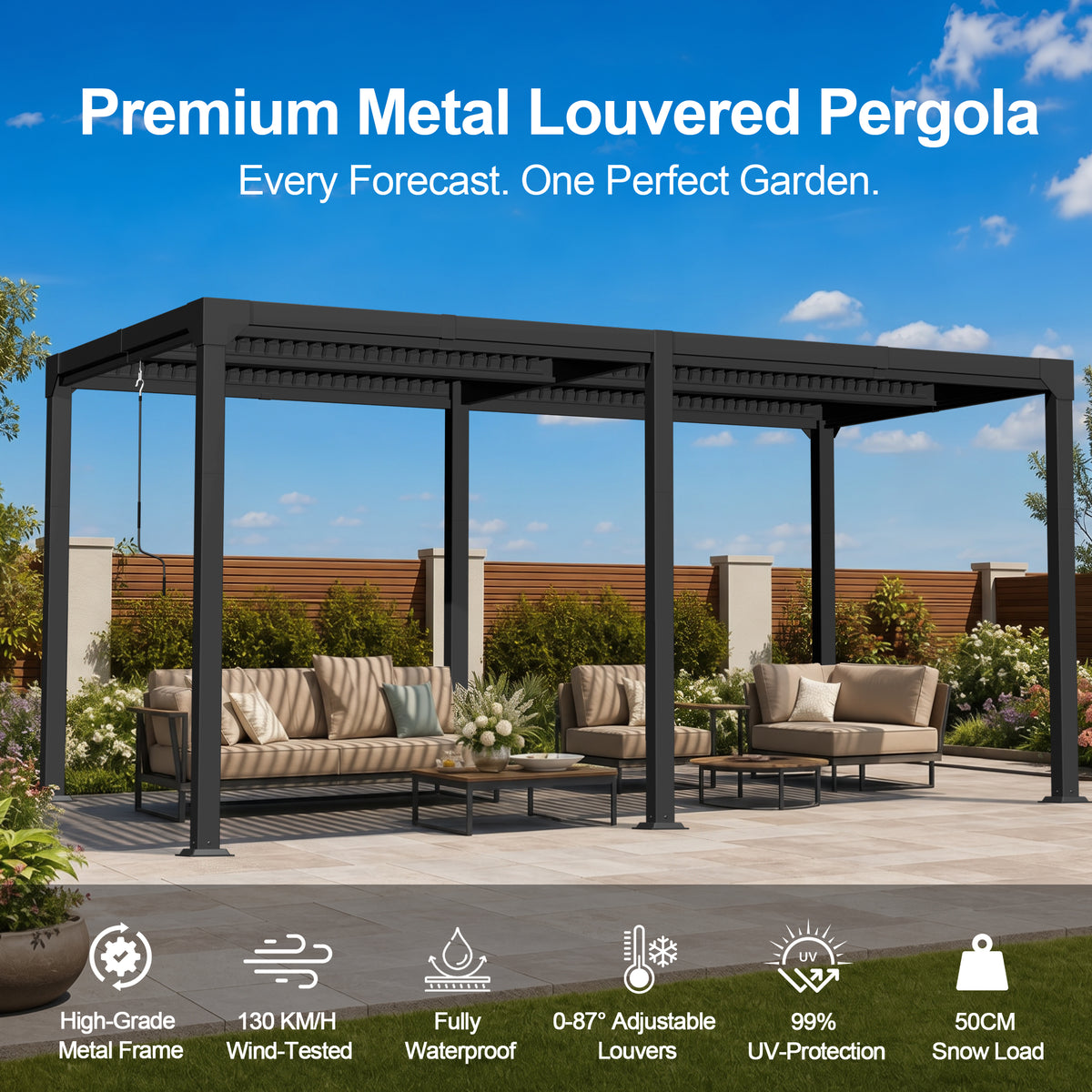 Sunvanta Atlantic Metal Louvered Pergola – Adjustable Louvers for Patio & Outdoor Space