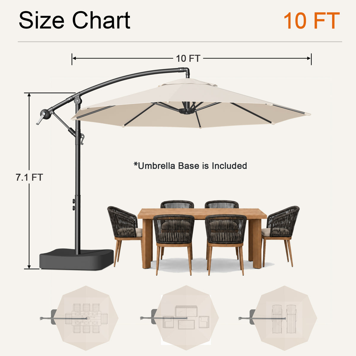 Sunvanta Heavy Duty 10FT Cantilever Umbrella with Base – Premium Outdoor Shade for Patio, Backyard & Deck Living