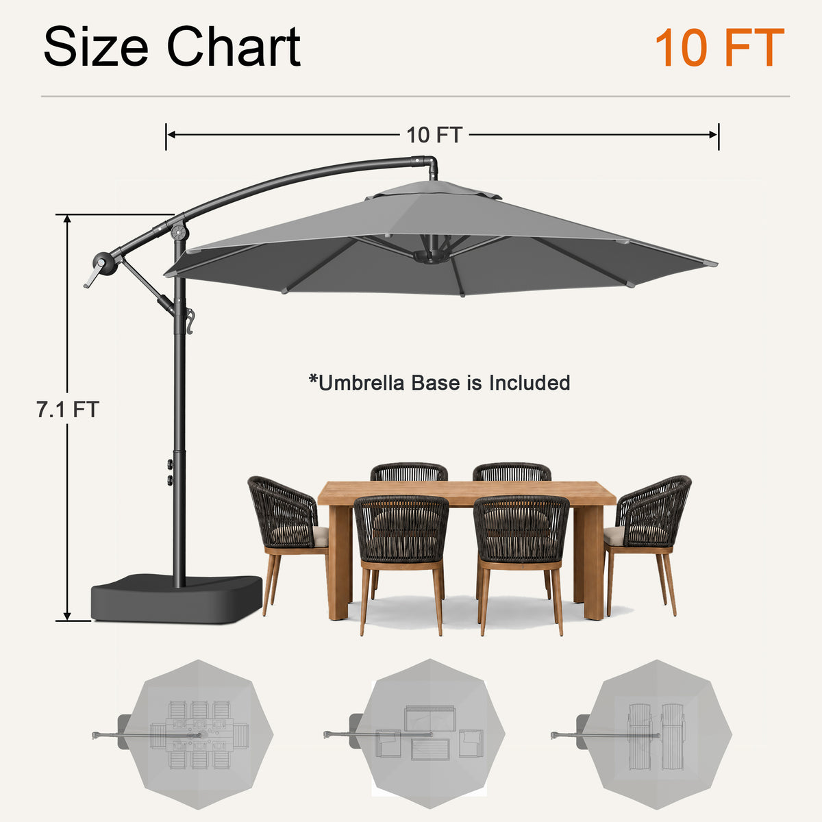 Sunvanta Heavy Duty 10FT Cantilever Umbrella with Base – Premium Outdoor Shade for Patio, Backyard & Deck Living
