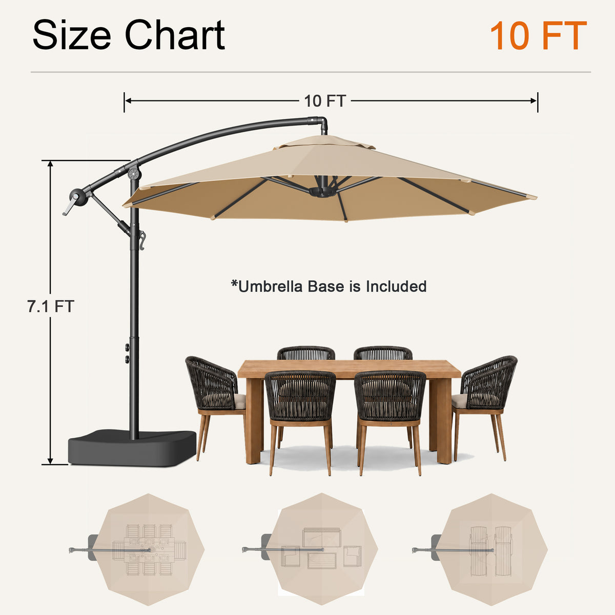 Sunvanta Heavy Duty 10FT Cantilever Umbrella with Base – Premium Outdoor Shade for Patio, Backyard & Deck Living