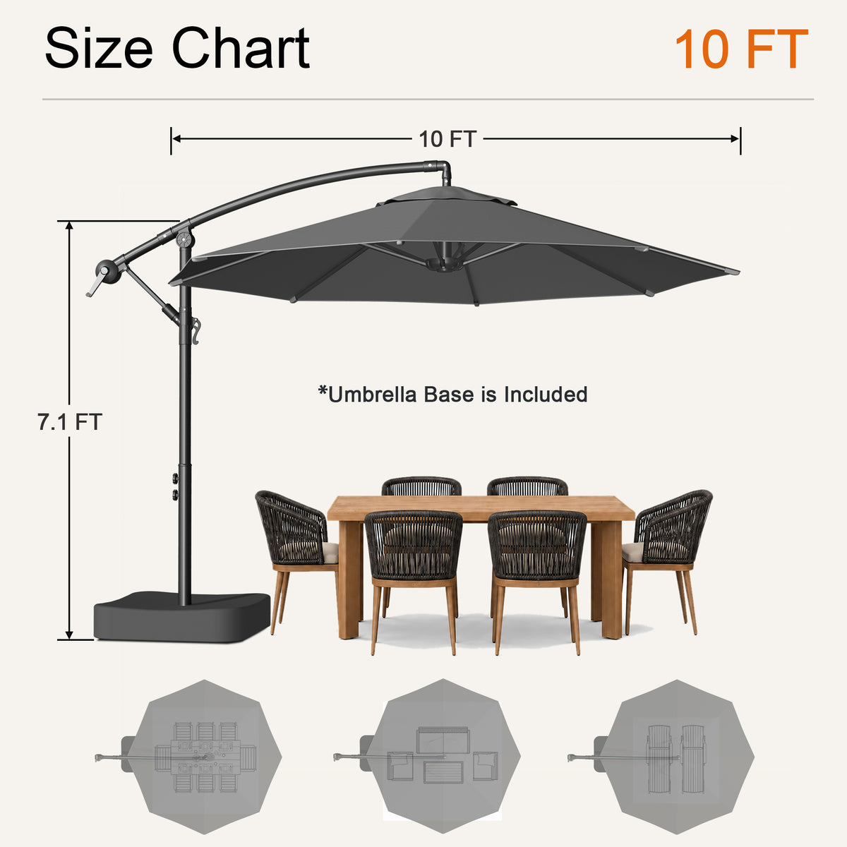 Sunvanta Heavy Duty 10FT Cantilever Umbrella with Base – Premium Outdoor Shade for Patio, Backyard & Deck Living
